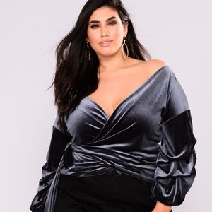 Women's Top Velvet Charcoal Wrap Top, Sassy & Sexy